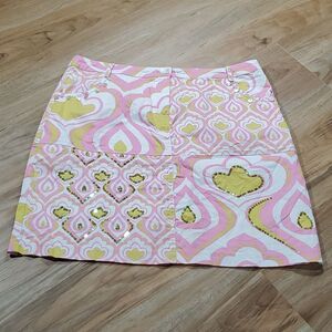 🔹️Joyous & Free Pink & White Geometric Print Sequin & Beaded Skirt Size 4